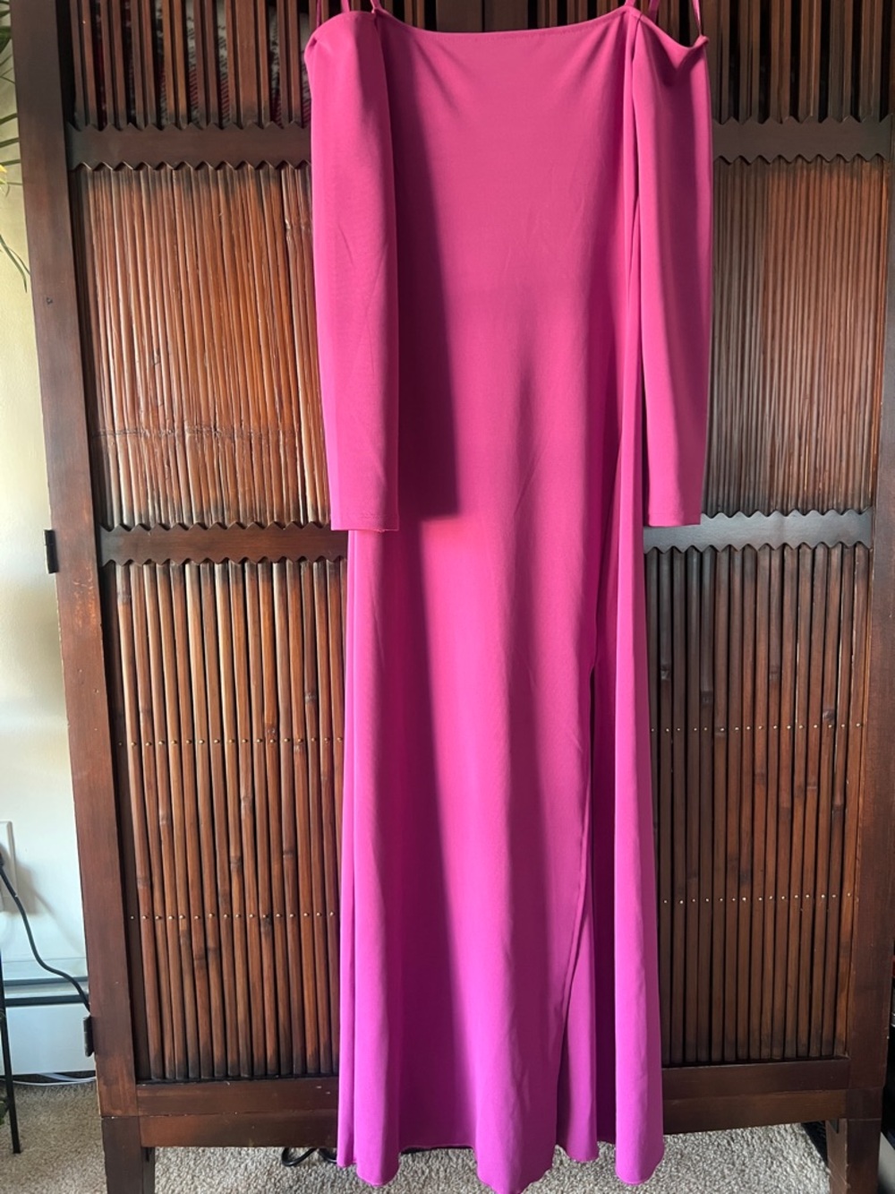 Elegant Off-Shoulder Fuchsia Maxi Dress
